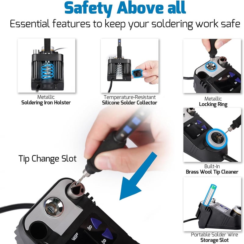 WeP 982-V Micro Soldering kit with 5 C245 Soldering Iron Tips, Temperature Control, Sleep Mode, Auto Shutdown and LCD Display - Image 5